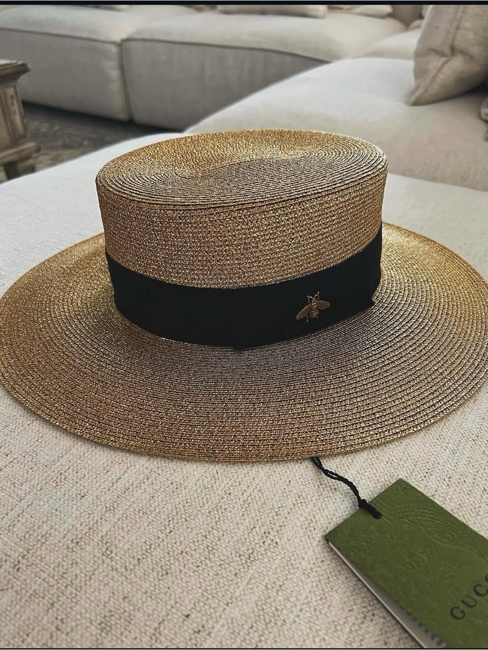 Gucci Gold Lame Bee Papier Hat
